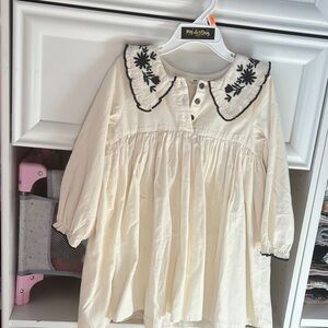 H&M Cream Blouse with Black Floral Embroidery